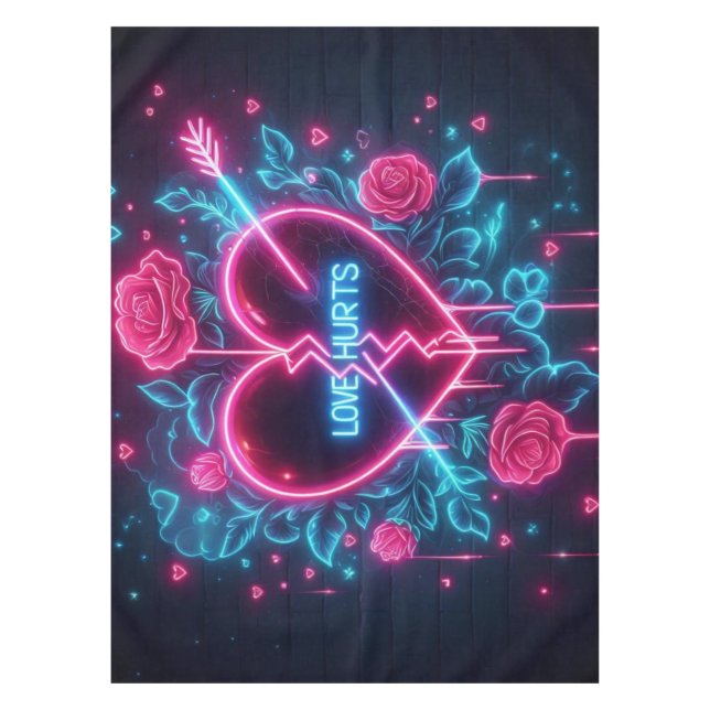 Valentine's Day Love Hurts Neon Heart Tablecloth (Front)