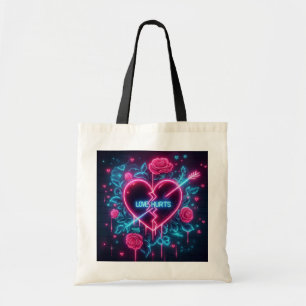 Valentine's Day Love Hurts Neon Heart Tote Bag