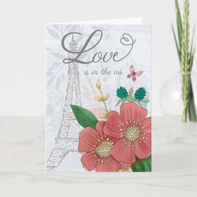 Valentine's Day Love is in the Air Floral Eiffel T Card (Front)