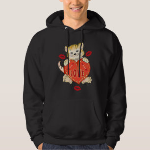 Valentines Day Love Kitten holds Heart Hoodie