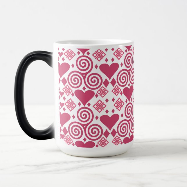 Valentine's Day Love Pink, Red and White Pattern Magic Mug (Left)