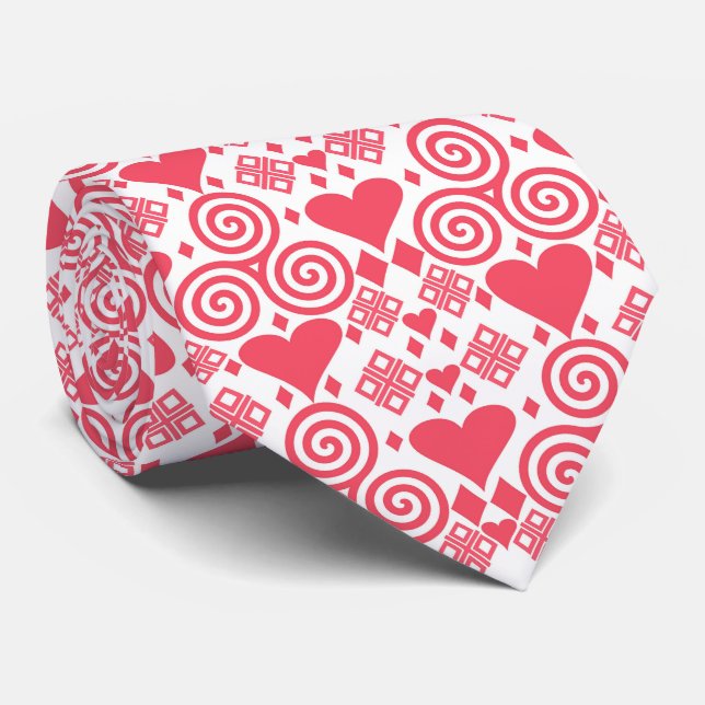 Valentine's Day Love Pink, Red and White Pattern Tie (Rolled)