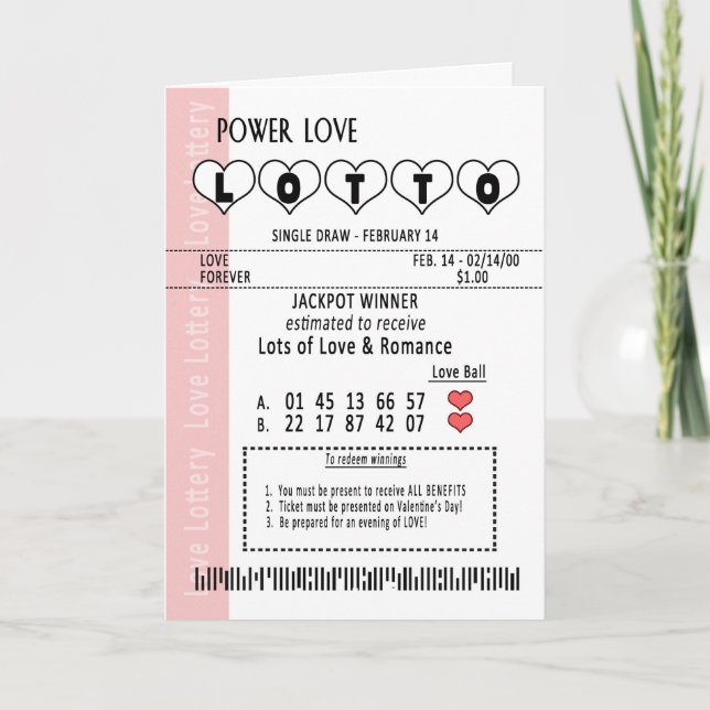 VALENTINE'S DAY LOVE POWER LOTTERY TICKET GREETING HOLIDAY CARD (Front)