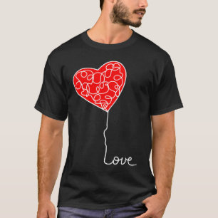 Valentine's Day Love Red Heart White Tread Balloon T-Shirt