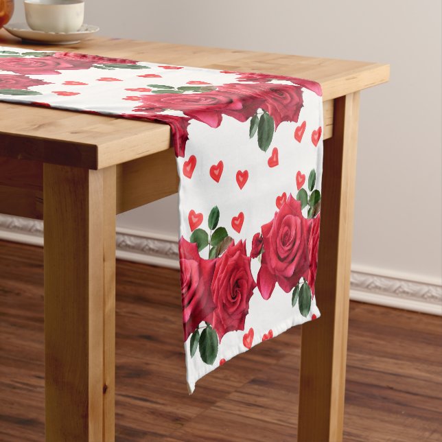 Valentine's Day Love Red Hearts and Roses  Short Table Runner (In Situ)