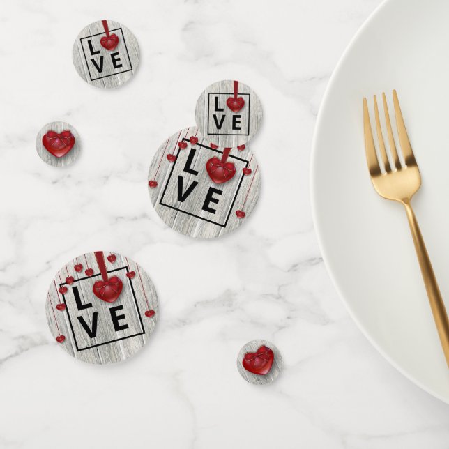 Valentine's Day LOVE Red Hearts Modern Rustic Wood Confetti (Group)