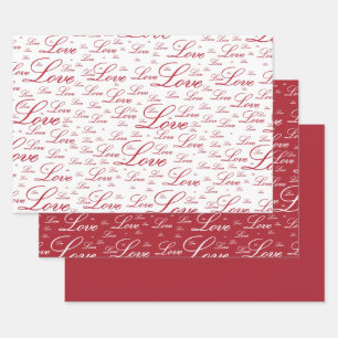 Valentine's Day "Love" Red Typography Pattern Wrapping Paper Sheet