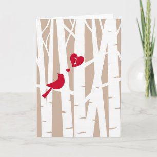 Valentine's Day Love Song, Cardinal In Birch Tree Holiday Card