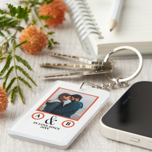 Valentine's Day lovers couple monogram placeholder Keychain (Front Right)