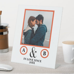 Valentine's Day lovers couple monogram placeholder Pedestal Sign