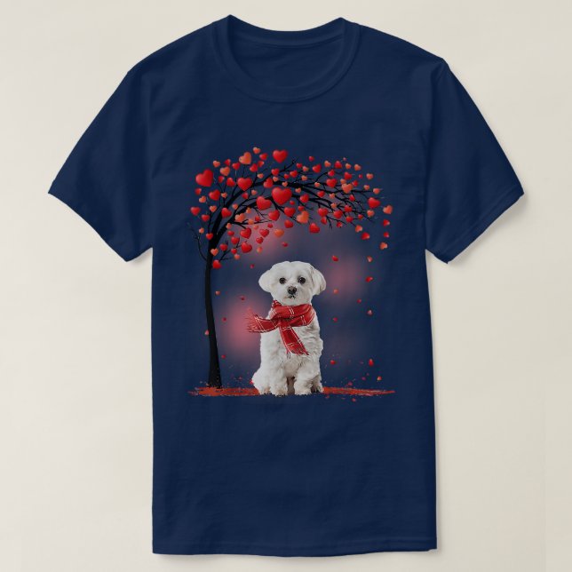 Valentines Day Maltese Dog Tree Heart Puppy Dog Lo T-Shirt (Design Front)