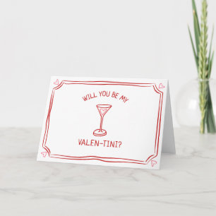 Valentine's Day Martini Whimsical Red and Pink Card