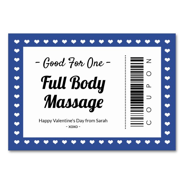 Valentine's Day Massage Love Coupon Couple Gift Table Number (Front)