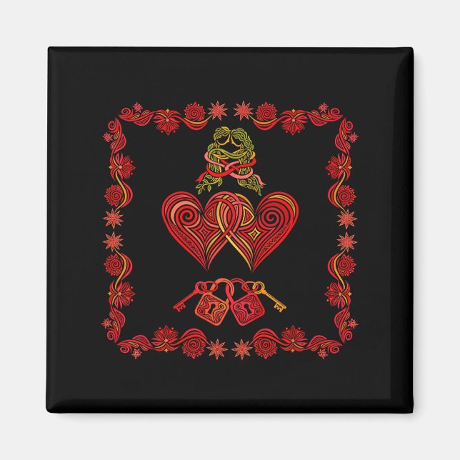 Valentines Day Matching Couple Heart Pajamas Men W Magnet (Front)