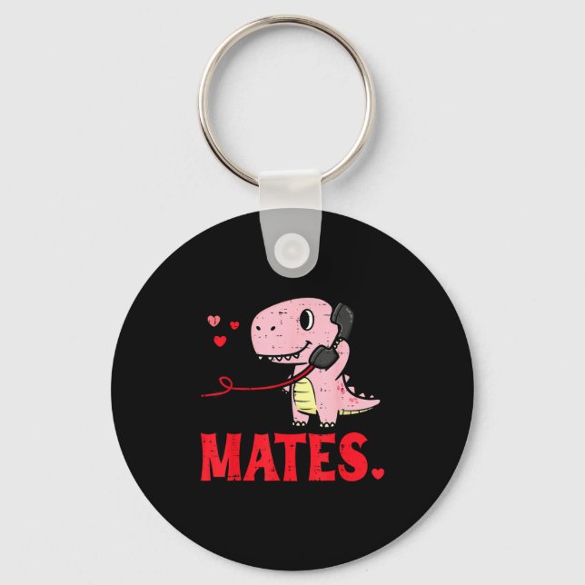 Valentines Day Matching Soulmates Mates Dino Coupl Keychain (Front)