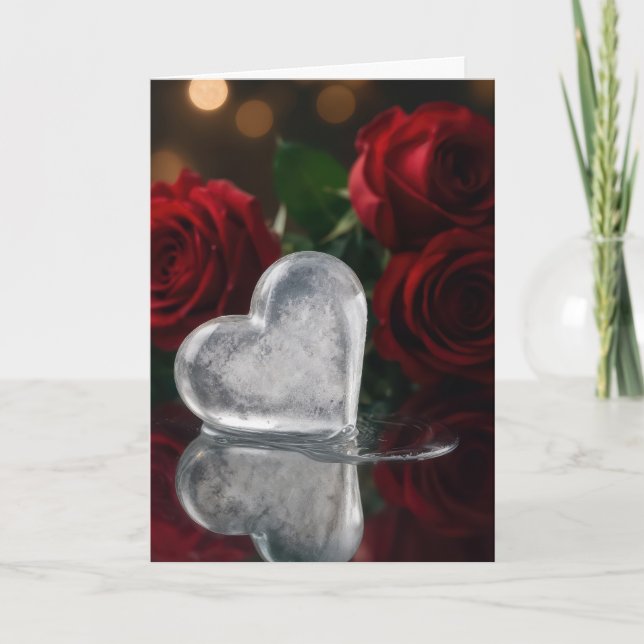 Valentine's Day Melting Ice Heat With Red Roses Card (Front)