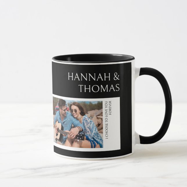 Valentines Day Minimalist Black Two Photo  Mug (Right)
