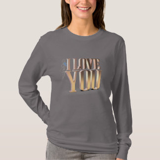 Valentine's Day Modern Golden 3D I Love You Grey T-Shirt