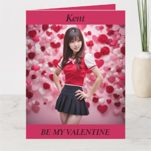 VALENTINE'S DAY Modern Japanese girl folding card