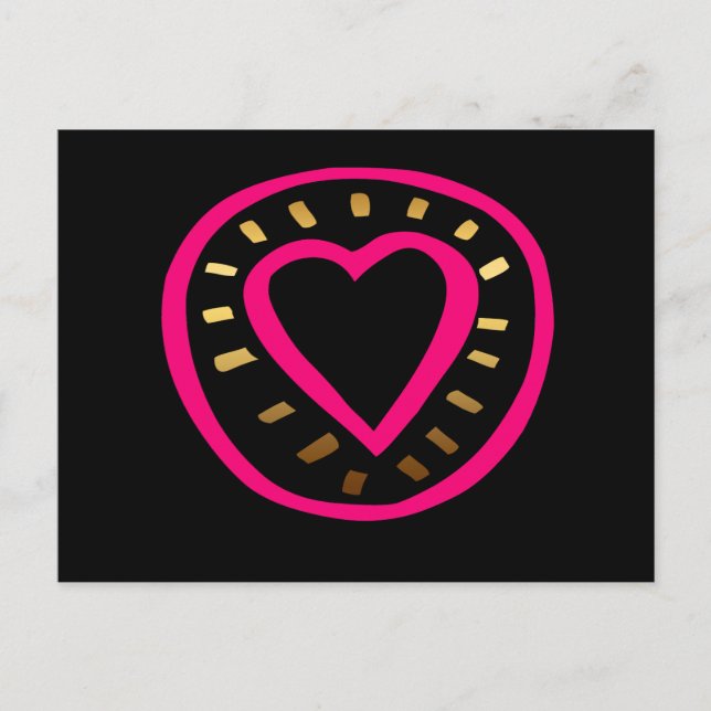Valentine's Day Moderne Coeur rose Noir 2 carte po (Devant)