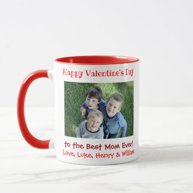 Valentines Day Mom Best Ever Cute Kids Photo Mug (Left)