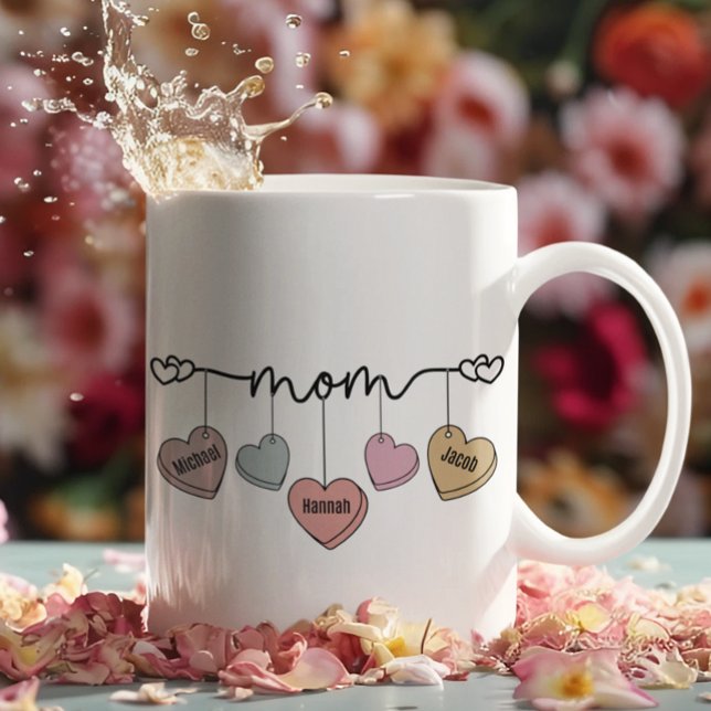 Valentines Day Mom Kids Names Candy Hearts Coffee Mug (Creator Uploaded)