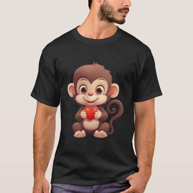 Valentines Day Monkey Heart Graphic Design T-Shirt (Front)