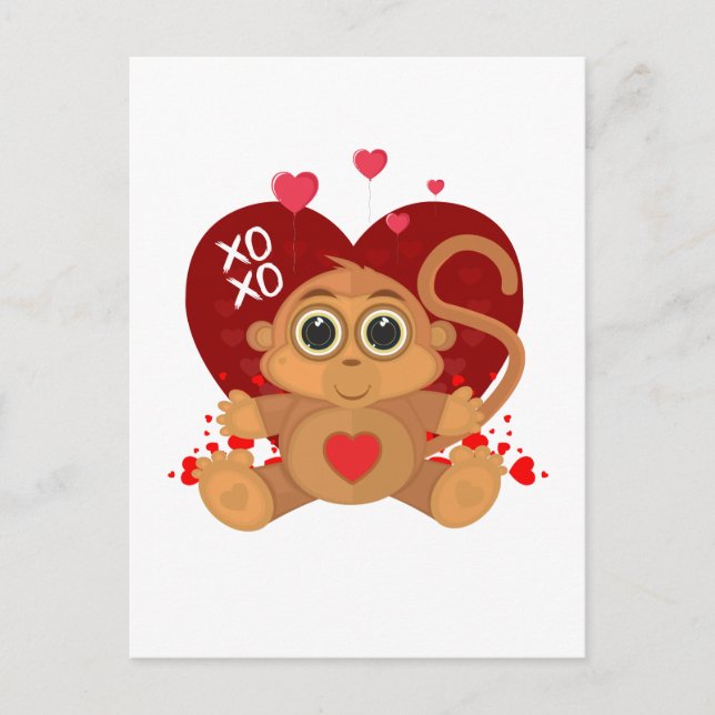 Valentine's Day Monkey  Postcard (Front)