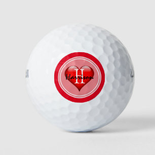 Valentines Day Monogram Red Heart Golf Balls