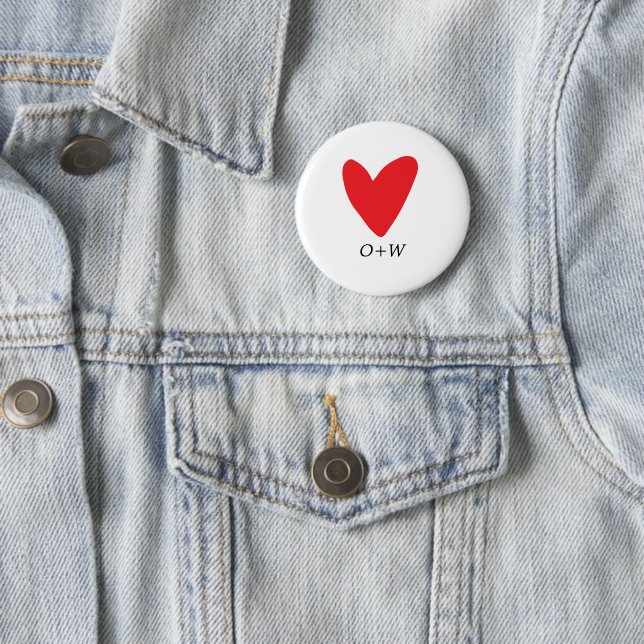 Valentine's Day monogrammed red heart 2 Inch Round Button (In Situ)