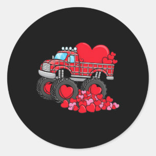 Valentine's Day Monster Truck With Hearts Plaid Bo Classic Round Sticker