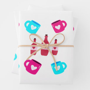 Valentine's Day Mugs and Bottles  Wrapping Paper Sheet