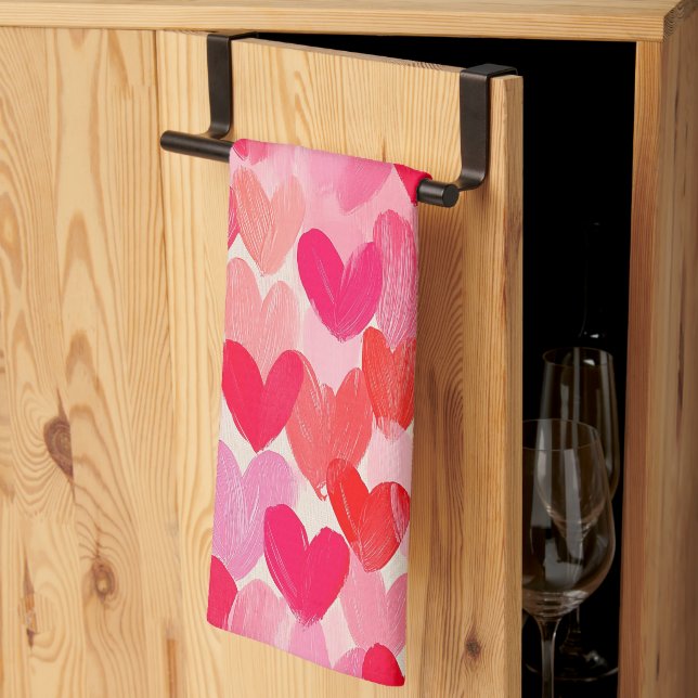 Valentines Day Multi Hearts Pattern Love Kitchen Towel (Thirds Fold)