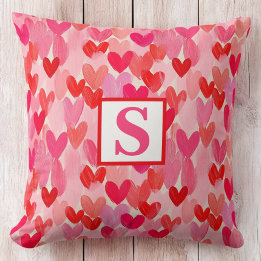 Valentines Day Multi Hearts Pattern Love Monogram Throw Pillow