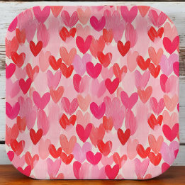 Valentines Day Multi Hearts Pattern Love Paper Plate