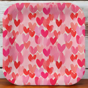 Valentines Day Multi Hearts Pattern Love Paper Plate