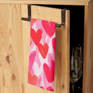 Valentines Day Multi Hearts Pattern Love Pink Kitchen Towel