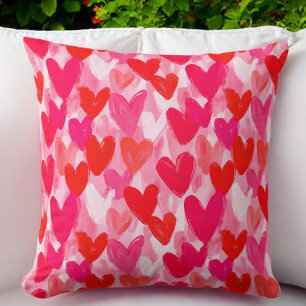 Valentines Day Multi Hearts Pattern Love Pink Throw Pillow
