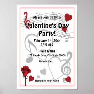 Valentine's Day Music Hearts Party Poster