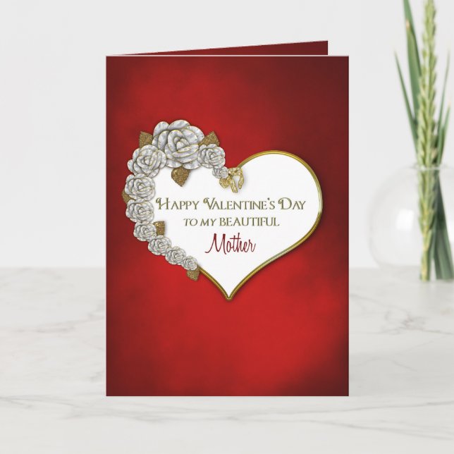 VALENTINE'S DAY- MY MOTHER - RED/HEART/ROSES HOLIDAY CARD (Front)
