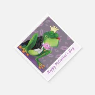 Valentine's Day Napkins Frog Prince Kiss - Funny