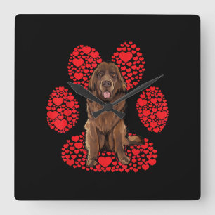 Valentines day   Newfie dog love paw gift Square Wall Clock