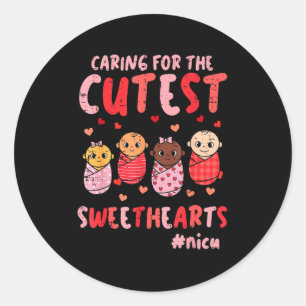 Valentines Day Nicu Nurse Caring Sweethearts Scrub Classic Round Sticker