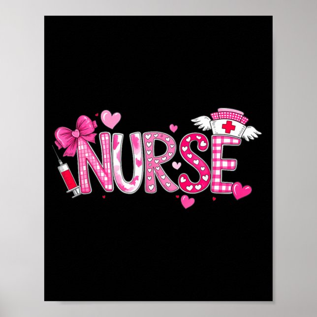Valentines Day Nurse Graphic Pink Patterns For Wom Poster (Front)