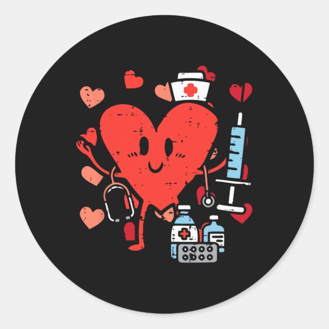 Valentines Day Nurse Heart Funny Nursing Scrub Top Classic Round Sticker (Front)