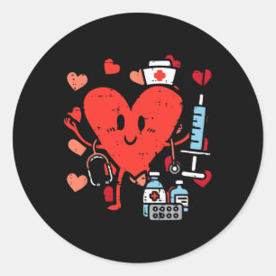 Valentines Day Nurse Heart Funny Nursing Scrub Top Classic Round Sticker