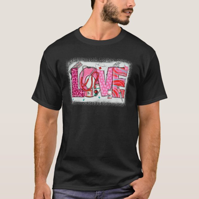 Valentines Day Nurse Heart Pink Leopard Nursing Sc T-Shirt (Front)