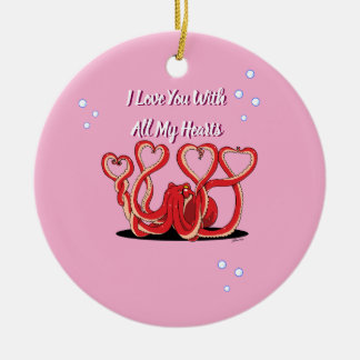 Valentine's Day Octopus Hearts Ceramic Ornament