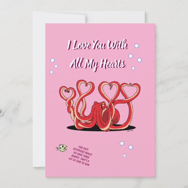 Valentine's Day Octopus Hearts Holiday Card (Front)