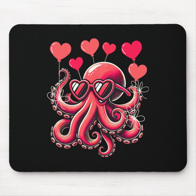 Valentines Day Octopus With Heart Bylloons Octopus Mouse Pad (Front)